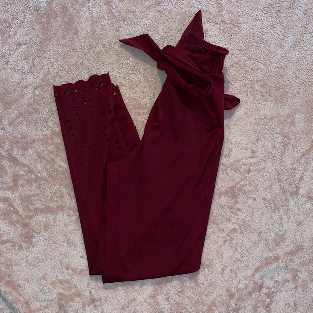 Paper Bag waist scallop edge skinny pants